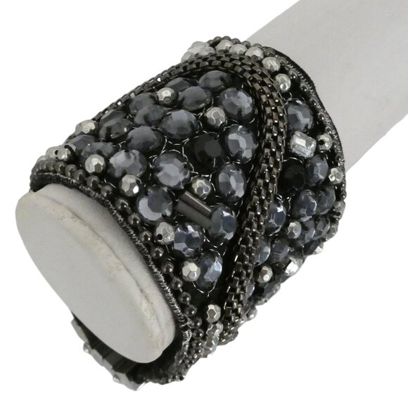 Rhinestone & chain embellished wide cuff bracelet Magnetic closure - Picture 3 of 5